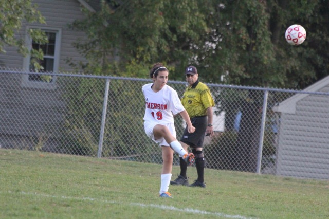 Freshman Haley Piccinich participates in an Emerson varsity soccer game after a long day of school. 