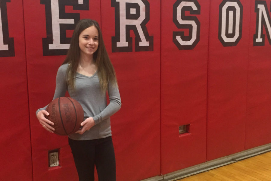 Emma+Worthington+is+thinking+about+playing+basketball+for+the+Lady+Cavos.+Worthington+plays+guard+for+her+current+team.