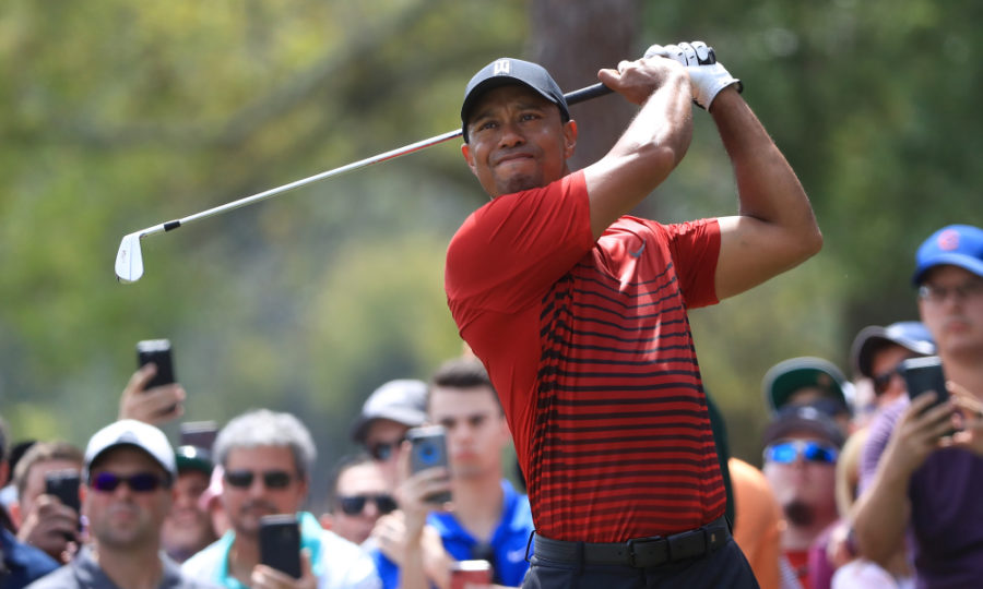 PALM HARBOR, FL - MARCH 11:  Tiger Woods plays his shot from the second tee during the final round of the Valspar Championship at Innisbrook Resort Copperhead Course on March 11, 2018 in Palm Harbor, Florida.  (Photo by Sam Greenwood/Getty Images)
