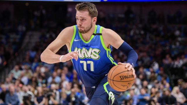 Jan 8, 2020; Dallas, Texas, USA; Dallas Mavericks forward Luka Doncic (77) in action during the game between the Mavericks and the Nuggets at the American Airlines Center. Mandatory Credit: Jerome Miron-USA TODAY Sports