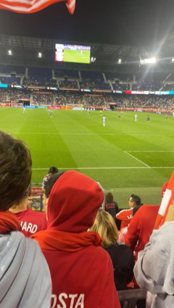 Emerson soccer team players watching the New York Red Bulls vs Chicago Fire Fc