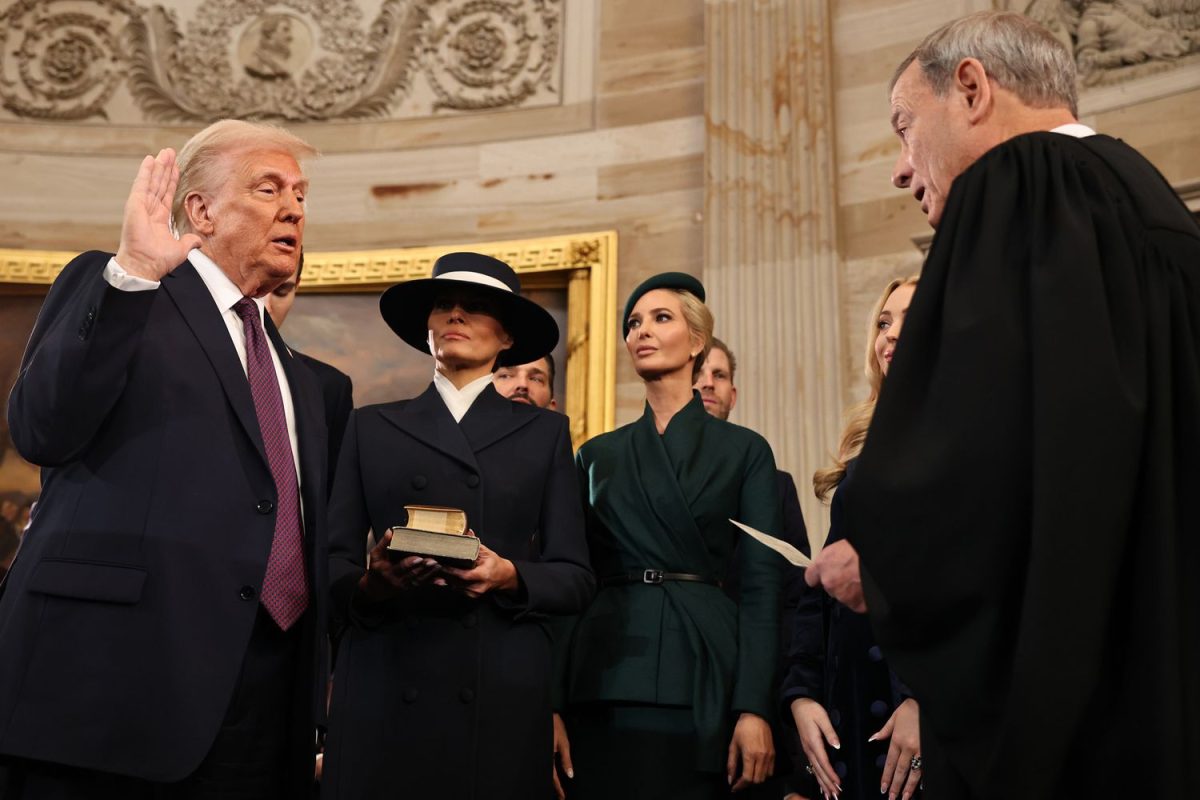 President Trump pictured being sworn into office.