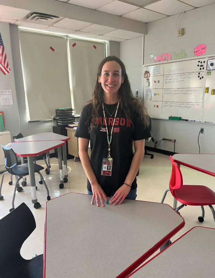 Ms. Fleming is all smiles in her classroom.