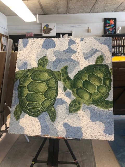 A pair of peaceful turtles simultaneously seemed so lifelike and dreamy.  (Painted by Allie Palladino)