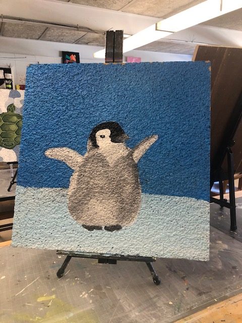 A fuzzy little baby penguin caught my eye.  (Painted by Allie DeOrio)